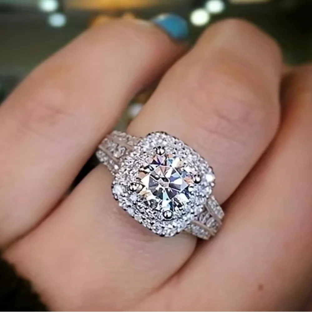 Promise Ring Silver Plated‎ Inlaid Shining Square Zircon Engagement